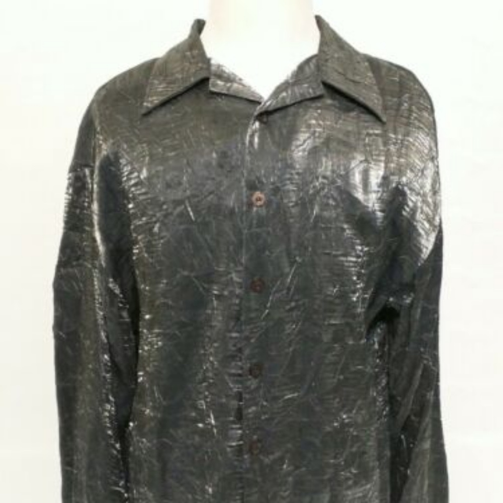 Positano  Silver Mirror Rayon Disco Shirt XL